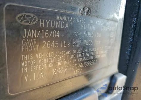 2004 Hyundai Santa Fe Gls from USA, damaged, VIN KM8SC13D94U699501